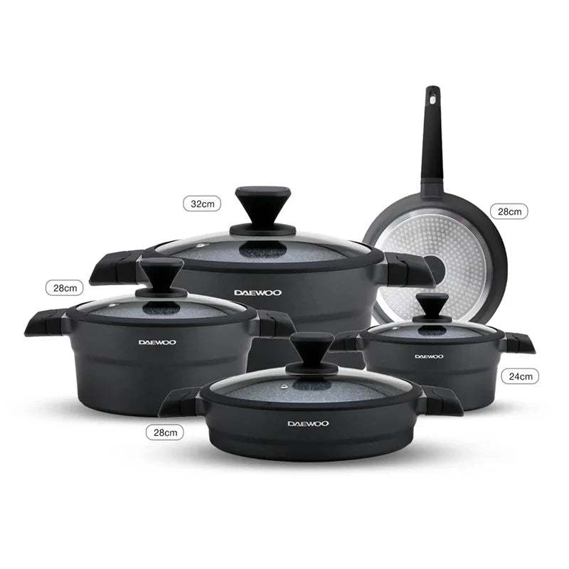 Daewoo X Series Non-Stick Granite Coating Cookware Set Of 9 - Black