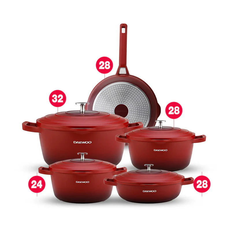 Daewoo TS Series Granite Cooking Set Of 9 Pcs - Red