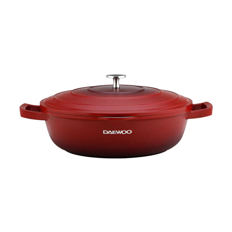 Daewoo 28 Cm Shallow Granite Casserole With Lid - Red