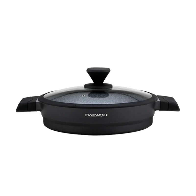 Daewoo 28 Cm Shallow Granite Casserole With Lid - Black/Gray