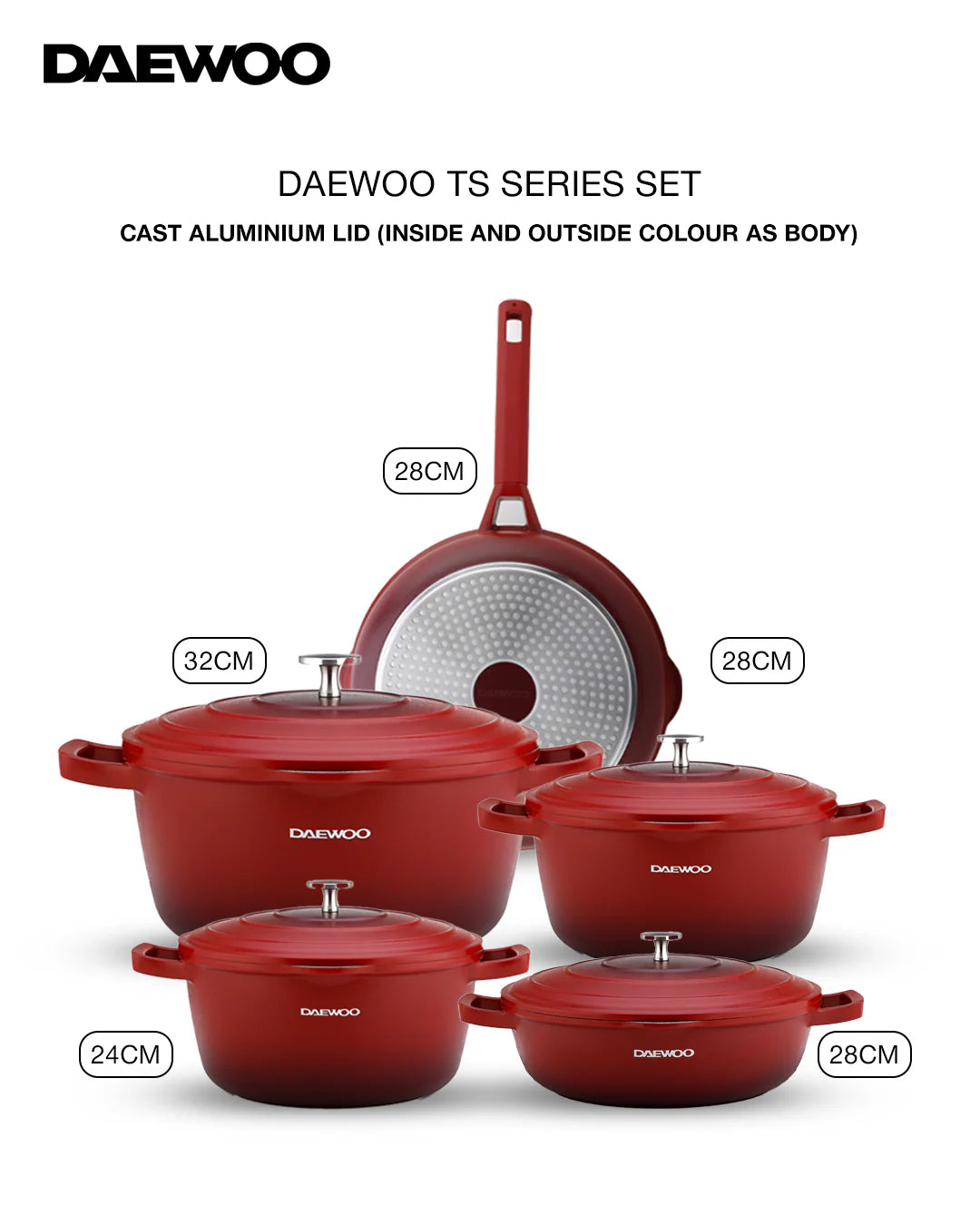 Daewoo TS Series Granite Cooking Set Of 9 Pcs - Red