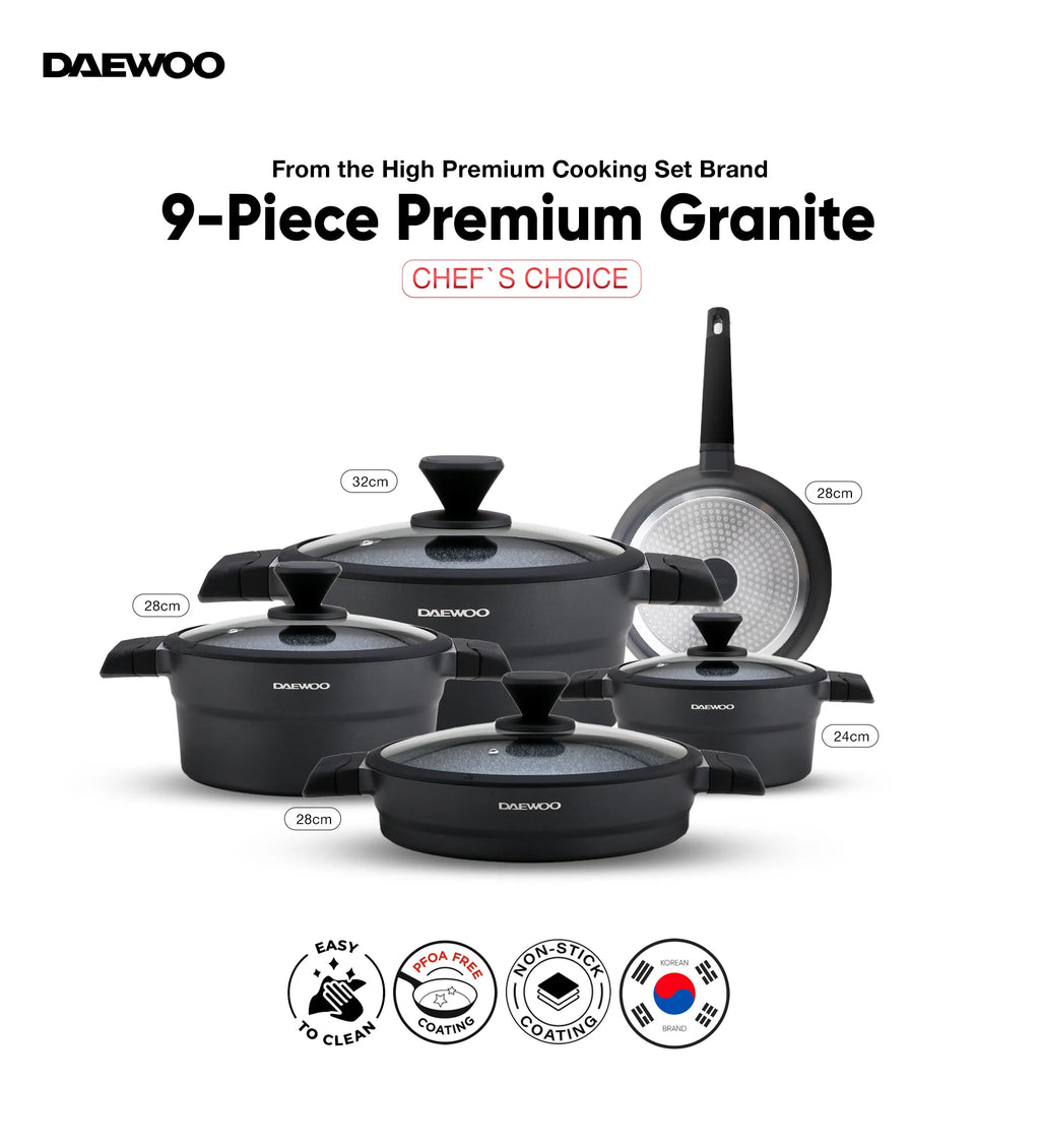 Daewoo Granite Casserole With Lid - 28 Cm - Black