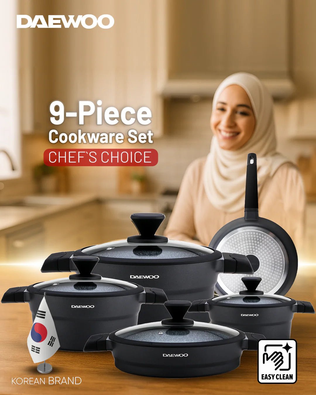 Daewoo Granite Casserole With Lid - 28 Cm - Black