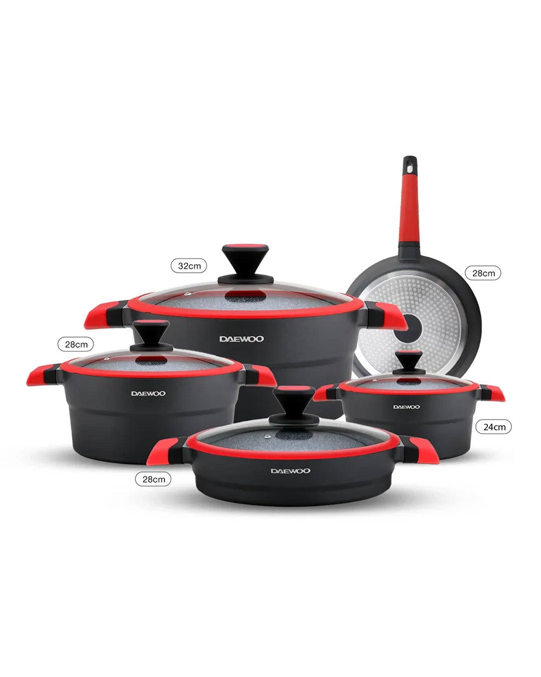 Daewoo X Series 9-Piece Granite Cooking Set - Black/Red